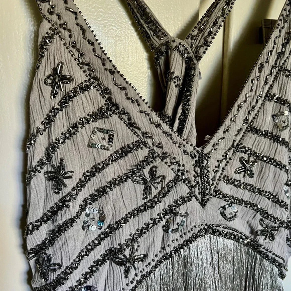 Shyanne Grey Fringe Beaded Western‎ Sleeveless Top Size XL - Picture 3 of 12